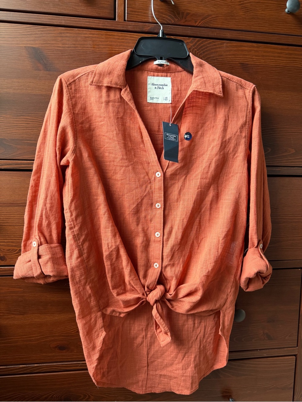 Abercrombie & Fitch Burnt Orange Button-Up Tie-Hem Boyfriend Shirt